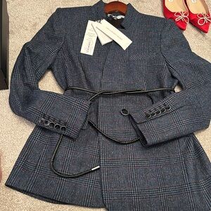 NWT Veronica Beard Wilshire Plaid Belted Dickey Jacket in Blue Multi. Size 6